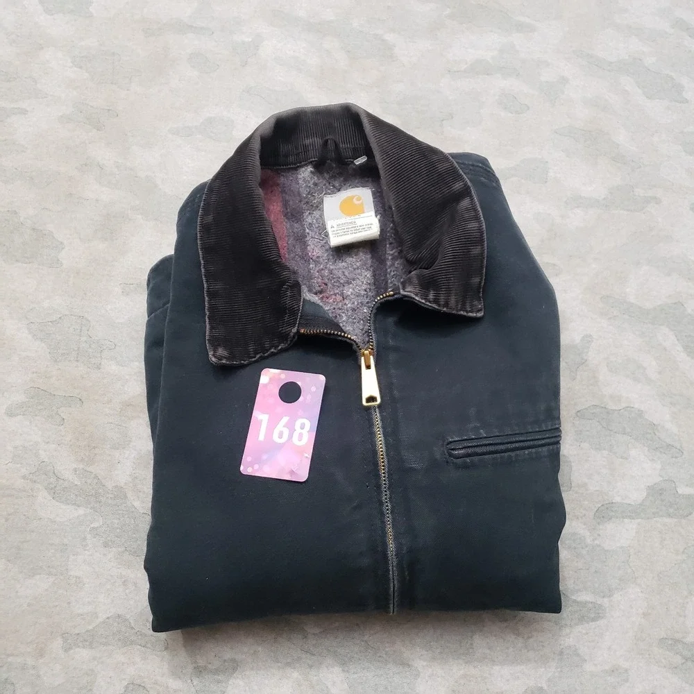 Vintage Carhartt Detroit Jacket Men 44 Black Y2k J01 Zip Blanket Lined Workwear
